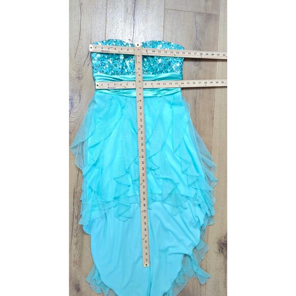 Deb Pastel Green High Low Strapless Dress Chiffon Ruffles Fairycore Mermaid 13 - Picture 6 of 16